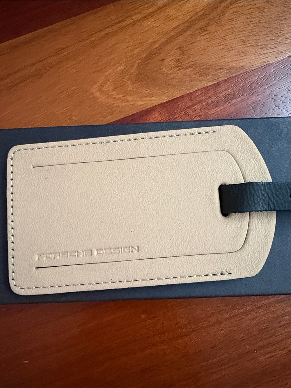 Porsche Design Cream Leather Luggage Tag with Black Strap